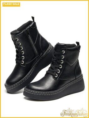 Genuine Leather Platform Ankle Boots Combat Boots Inside Zip